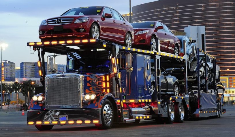 Truck carrying automobiles